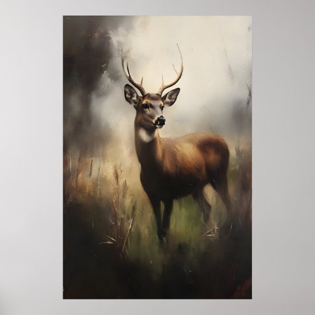 Cerf dans le pré Impression d'art faunique vintage (Devant)