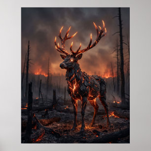 Cerf de braise Bois Brûlant Impression