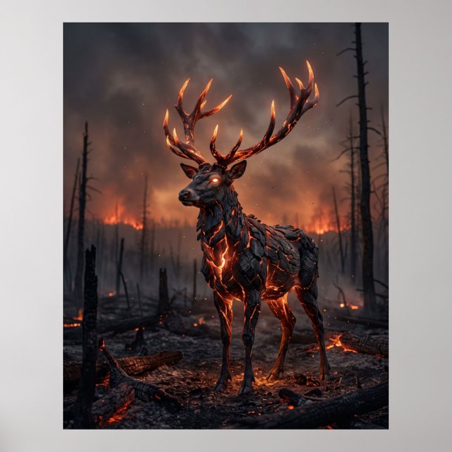 Cerf de braise Bois Brûlant Impression (Devant)