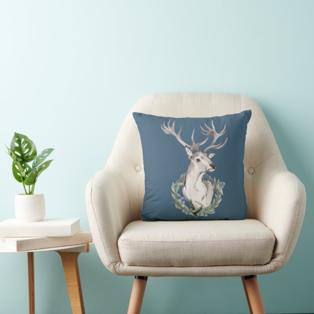 Cerf de fête avec Coussin de jet de couronne d'hiv (Chaise)