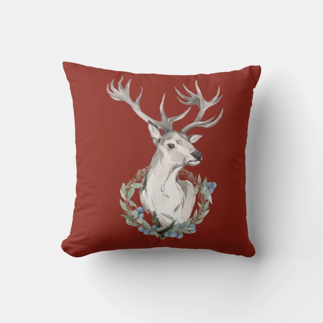 Cerf de fête avec Coussin de jet de couronne d'hiv (Recto)