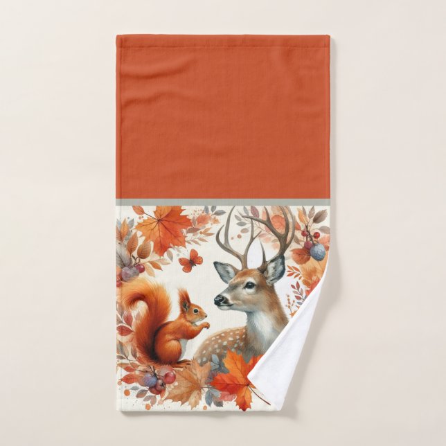 Cerf de la saison automnale avec feuilles d'automn (Serviette à main)