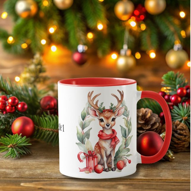 Cerf de Noël avec Mug de café rouge à l'écharpe (Créateur téléchargé)
