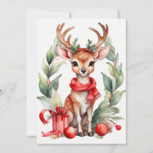 Cerf de Noël en Red Scarf Flat Carte de vacances