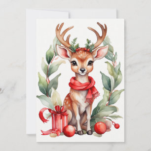 Cerf de Noël en Red Scarf Flat Carte de vacances