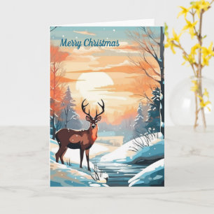 Cerf du coucher de soleil d'hiver carte