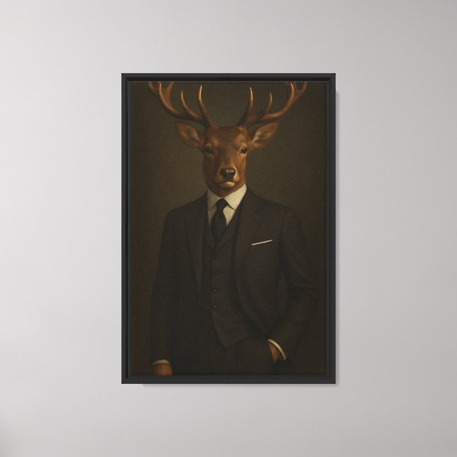 Cerf en costume toile encadrée (Recto)
