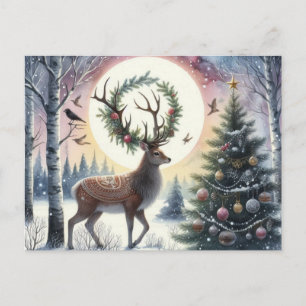 Cerf enchanté du solstice dans la neige Carte post
