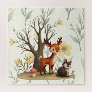 Cerf Fantaisiste et Puzzle de Hérisson avec Boîte-