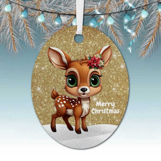 Cerf festif doré scintillant décoration de Noël🎄� (Custom Xmas fawn gold sparkle holiday decor editable doe keepsake golden glitter decoration 🦌🎄)