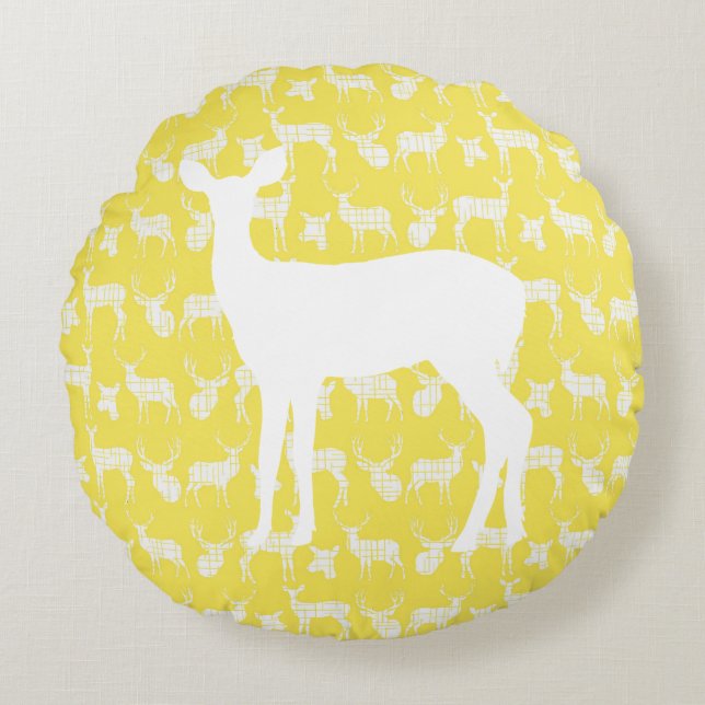 Cerf jaune avec blanc Buck et Doe Coussin rond (Devant)
