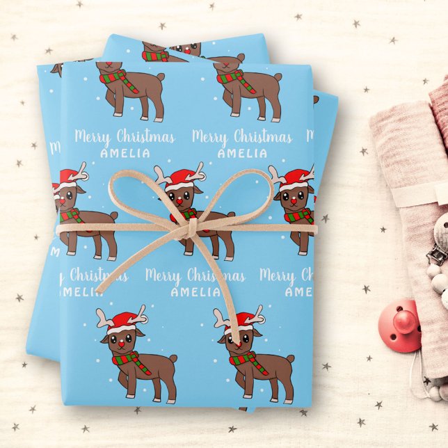 Cerf mignon avec chapeau de Père Noël papier cadea (Créateur téléchargé)