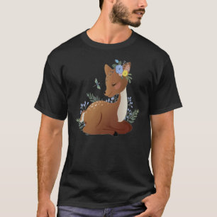 Cerf mignon avec fleurs pour enfants T-shirt essen