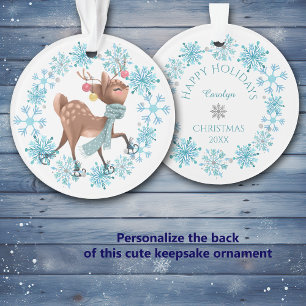 Cerf mignon sur patins Fluge de neige Wreath