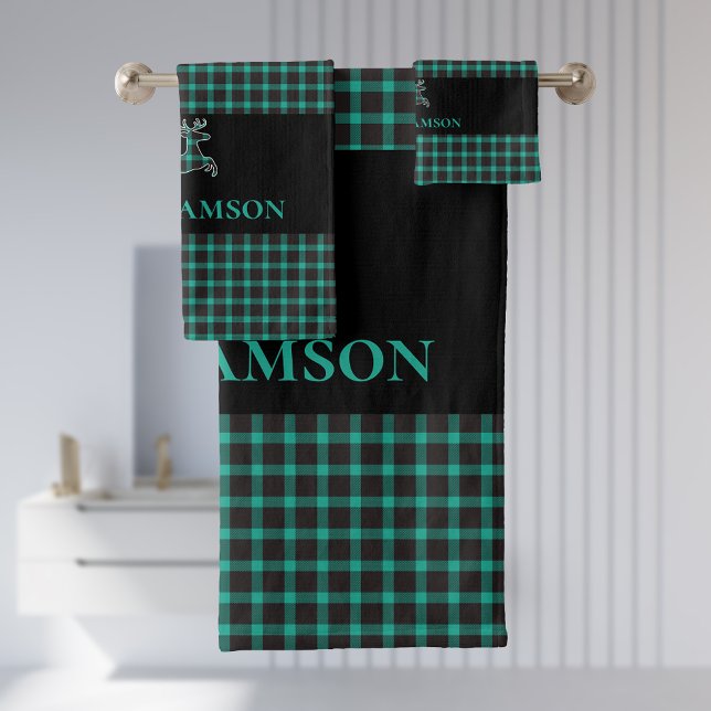 Cerf Monogramme Rustique Plaid | Vert Turquoise no (Créateur téléchargé)
