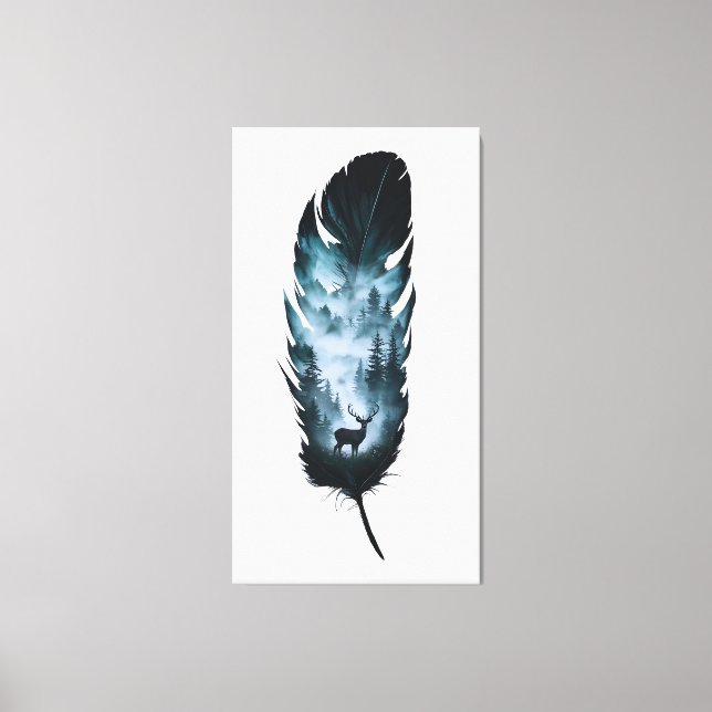 Cerf mystique en plumes de forêt Grande toile (Recto)