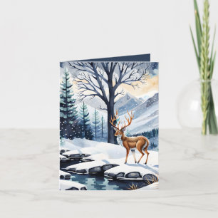 Cerf près du lac Snowy Carte de Noël avec photo pl