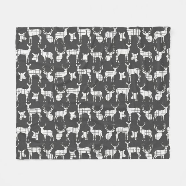 Cerf rustique blanc sur couverture en polaire gris (Devant (Horizontal))