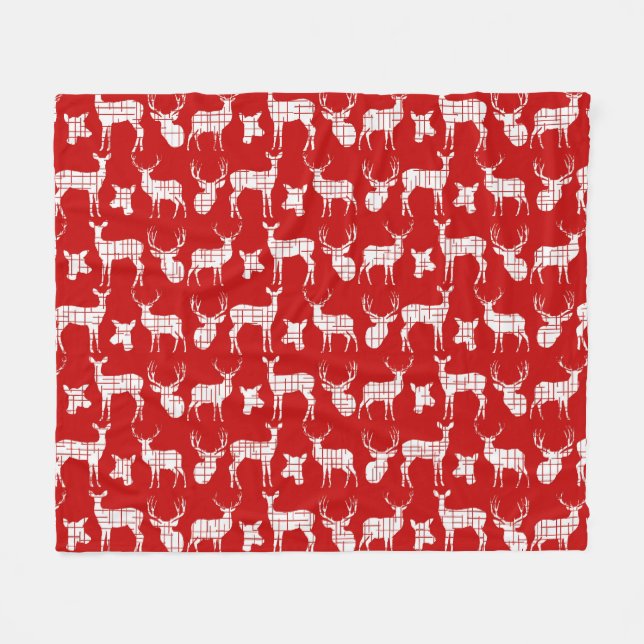 Cerf rustique blanc sur couverture en polaire roug (Devant (Horizontal))