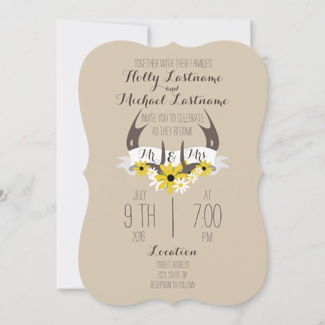 Cerfs Antlers + Faire-part de mariage Fleurs sauva (Devant)