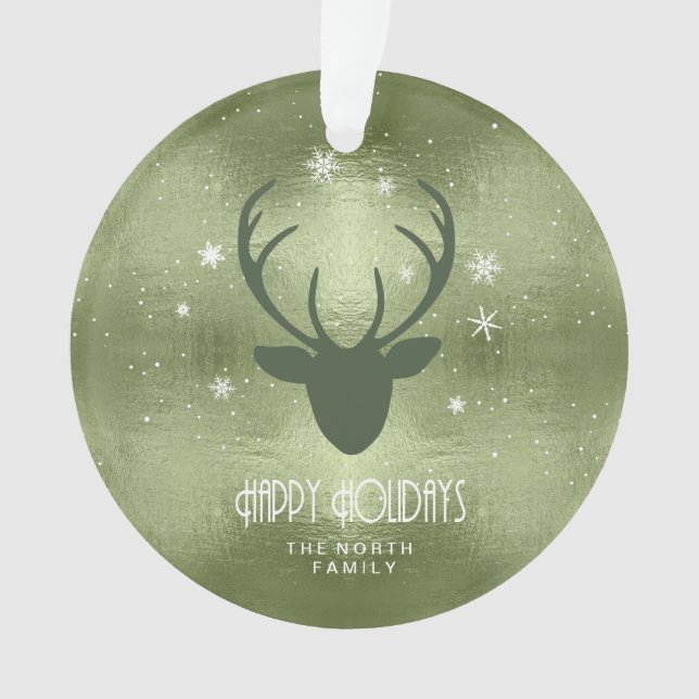 Cerfs Antlers Silhouette & Snowflakes Green ID861 (devant)
