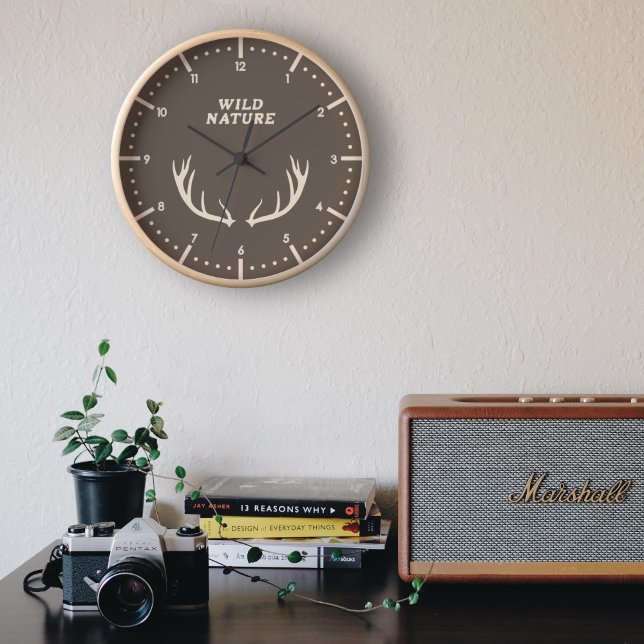 Cerfs Antlers & Wild Nature Horloge murale (Deer Antlers & Wild Nature Wall Clock)