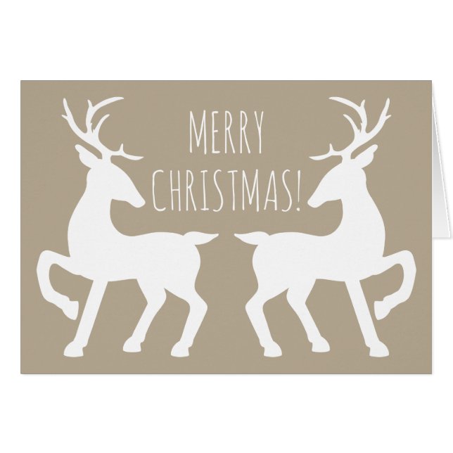 Cerfs Blancs Sur Fond Beige Noël Personnalisable (Devant horizontal)
