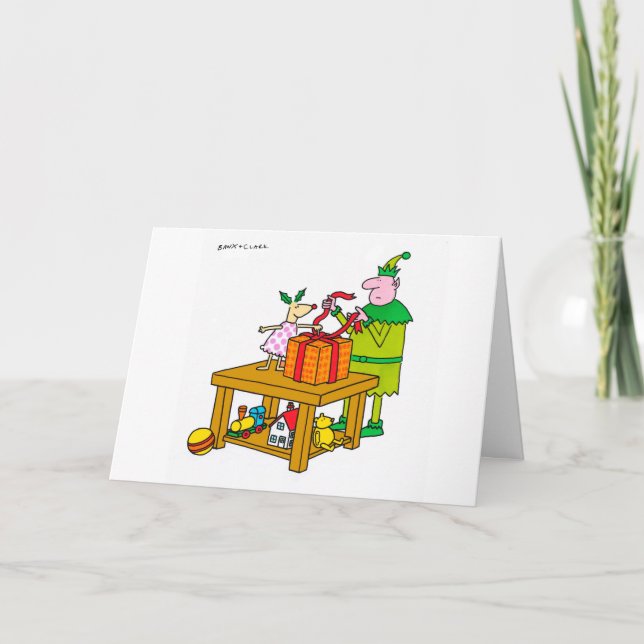 Cerfs communs de houx avec la carte de Noël d'elfe (Devant)