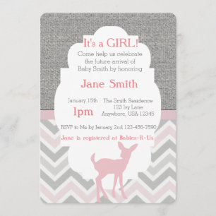 Cerfs communs roses Chevron de bébé et invitation
