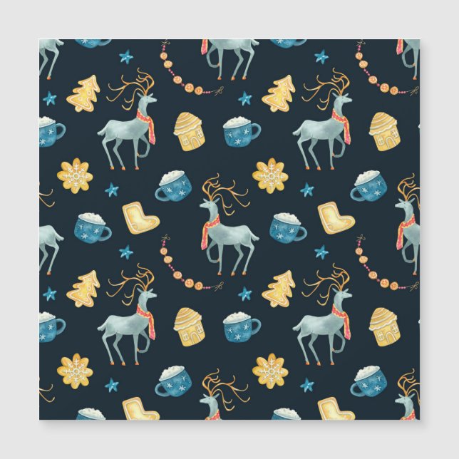 Cerfs de Noël : Motif sans couture à l'aquarelle (Devant)