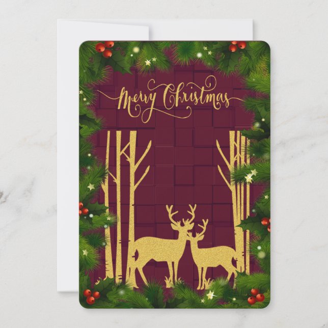 Cerfs et Arbres en Parties scintillant d'or Carte  (Devant)