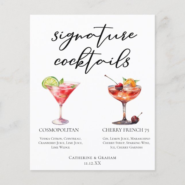 Cerise cosmopolite Français 75 Cocktails Menu (Devant)