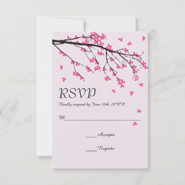 Cerise en Fleur - Carte RSVP de mariage (Devant)