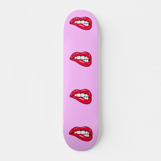 Cerise Hot Lips Popper Girl Skateboard Deck (Devant)