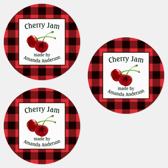 Cerise Jam Cerises Plaid C Étiquette alimentaire (Groupe)