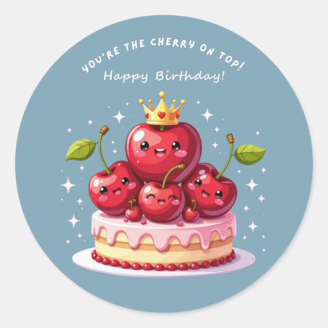 Cerise sur le Gâteau Autocollant Rond Classique (Devant)