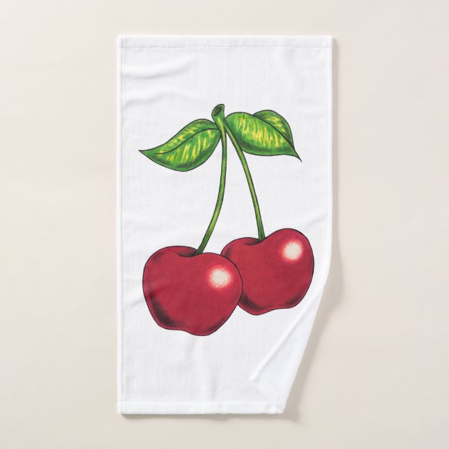 "Cerises" - Cerises sur une serviette à main vierg (Serviette à main)