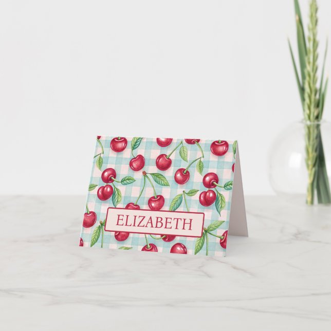 Cerises Mignonnes sur Carreaux Gingham Aqua (Devant)