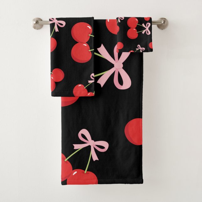Cerises Noires Rouges Nœud Rose Coquette Chic Cott (En situation)