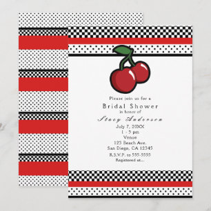 Cerises Rouges Invitations Noir Blanc & Rouge