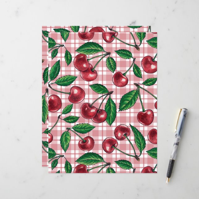 Cerises rouges sur en vichy rose (Devant/Arrière en situation)
