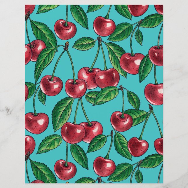 Cerises rouges sur turquoise (Devant)