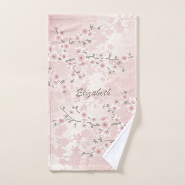 Cerisier Fleur Apricot Vintage Floral Monogramme (Serviette à main)