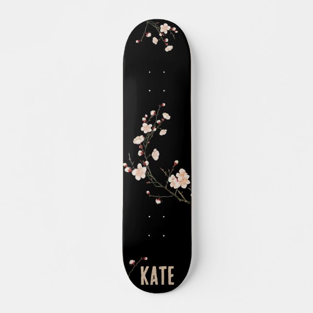 Cerisier Floral Black Skateboard (Devant)