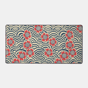 Cerisier Rouge Sakura Navy Vague Crème Motif Japon