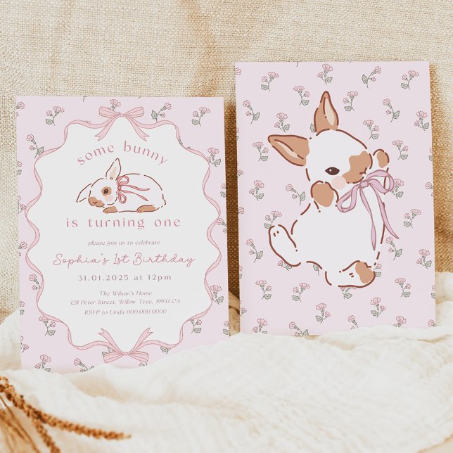 Certain Lapin Est Une Invitation Numérique (Girl Bunny 1st Birthday Invitation)