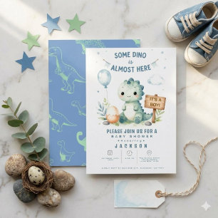 Certains Dino Est Presque Là Bébé Invitation Garço
