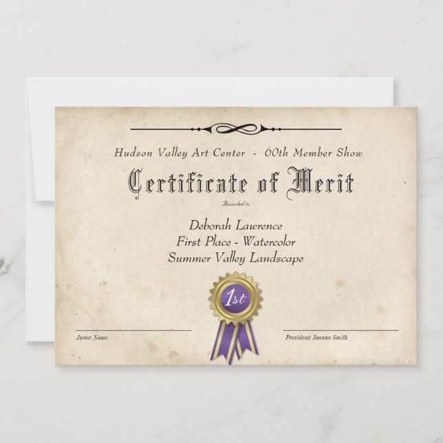 CERTIFICAT ART AWARD POUR LES SPECTACLES (Devant)