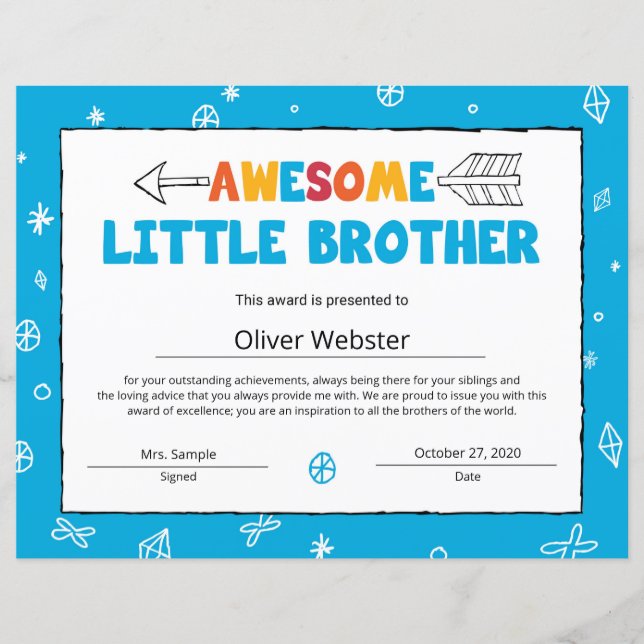 Certificat Blue Brother Certificat LittleBrother (Devant)