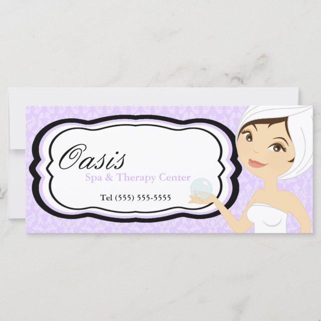 Certificat cadeau 4"x9" Massage Spa pourpre Damas (Devant)